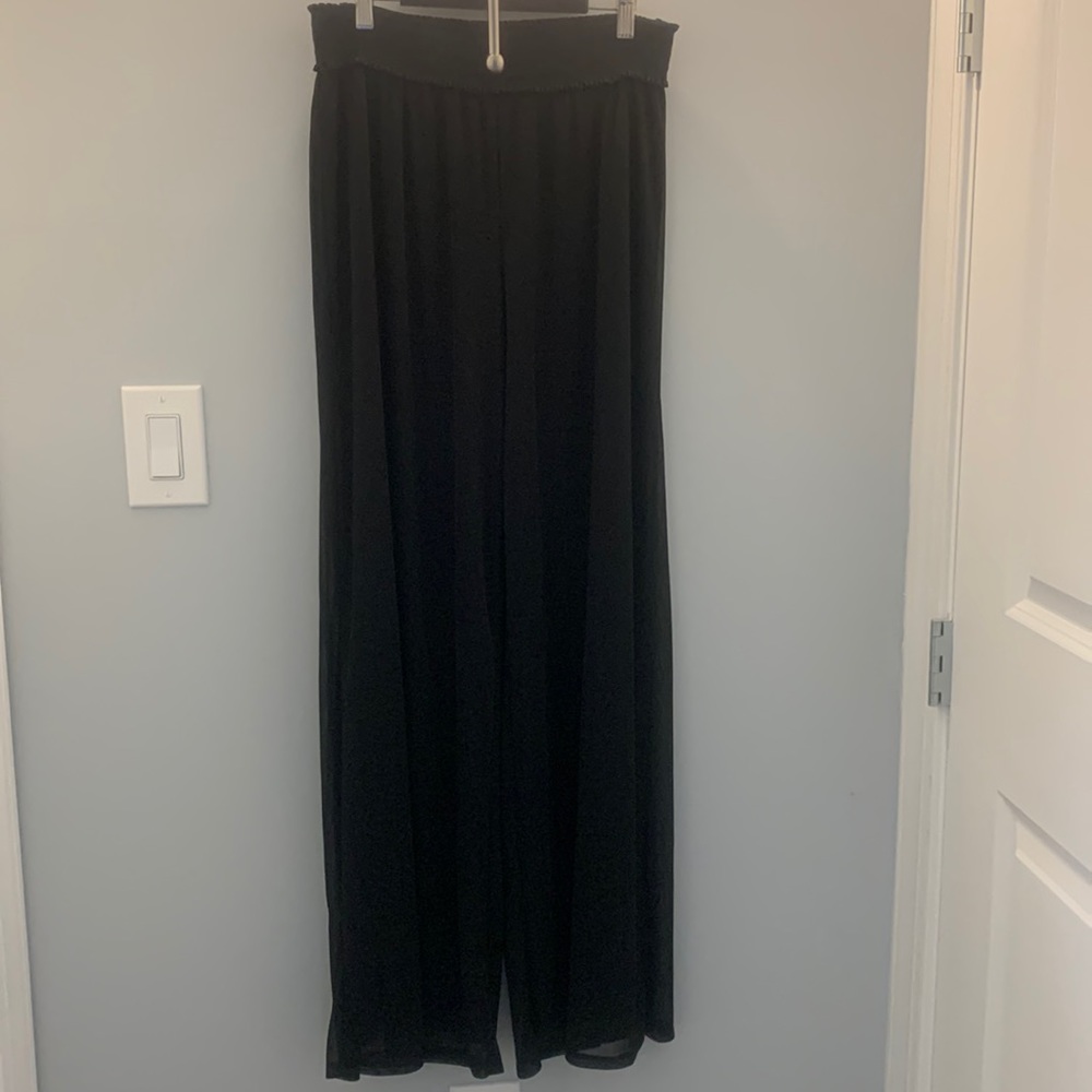 New Directions Sz M Black Pants w/sheer overlay & fancy elastic waistband NWOT
